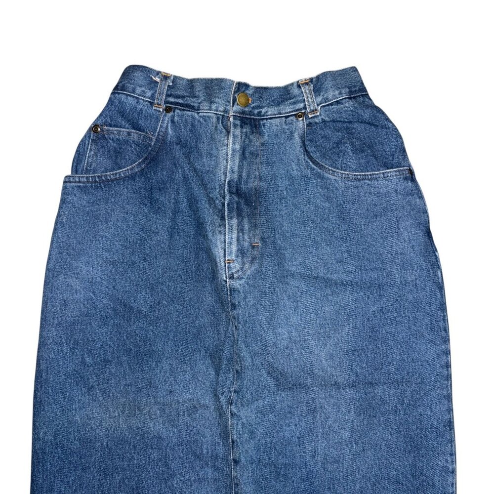 Vintage Bedford Fair Womens Long Denim Skirt 8A Modest Slit Western Blue - Picture 2 of 7